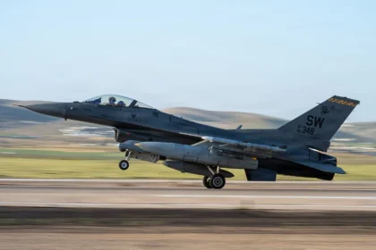 F-16 landing at a U.S. base in the Middle East