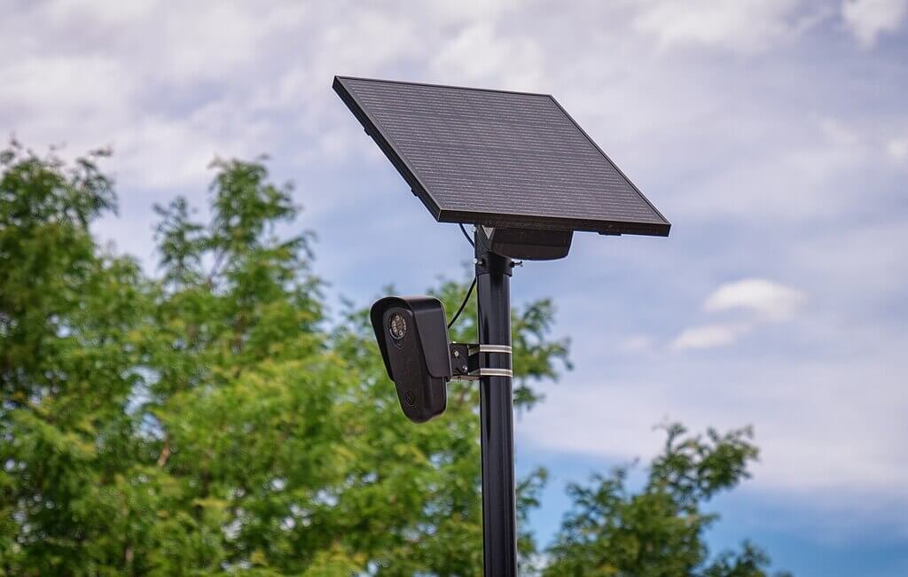 A Flock camera near a store in Colorado. Flock cameras are part of mass surveillance.