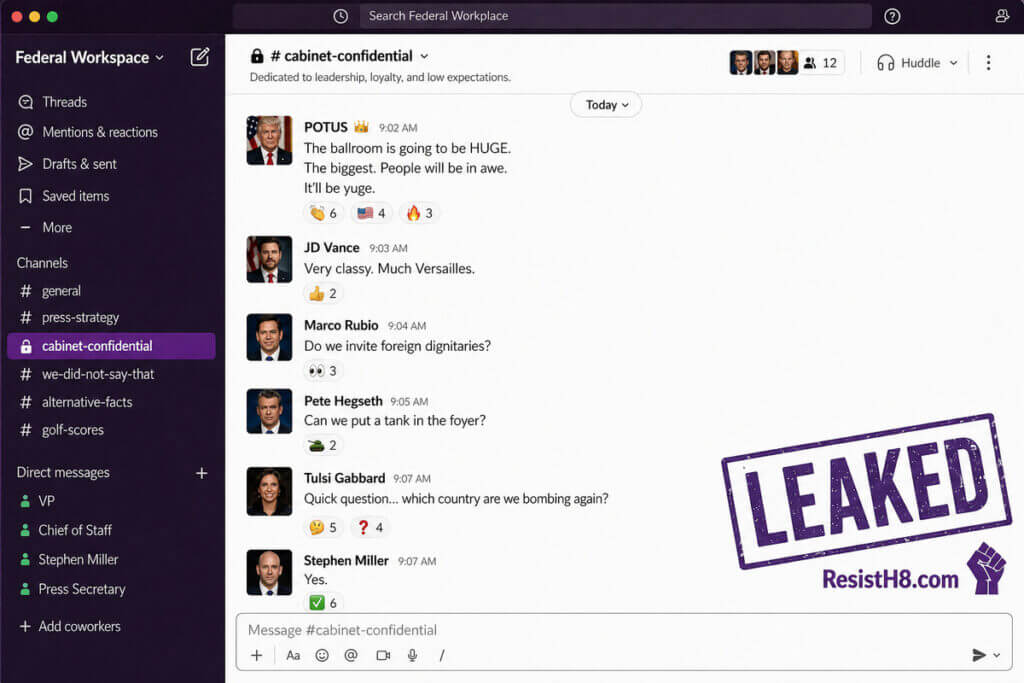 Screenshot of the leaked Trump administration Slack chat.