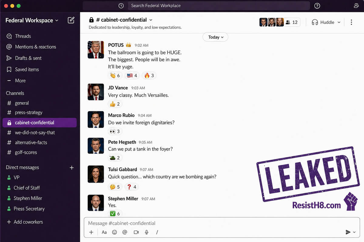 Screenshot of the leaked Trump administration Slack chat.