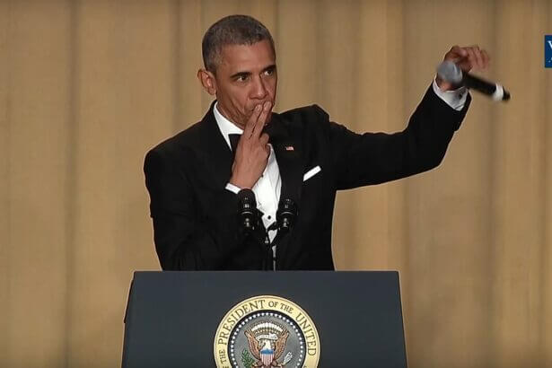 President Obama’s mic drop after his speech—where he roasted Donald Trump—at the 2016 White House Correspondents' Dinner.