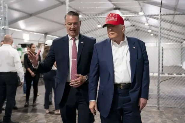 Todd Lyons with President Trump during a tour of Alligator Alcatraz