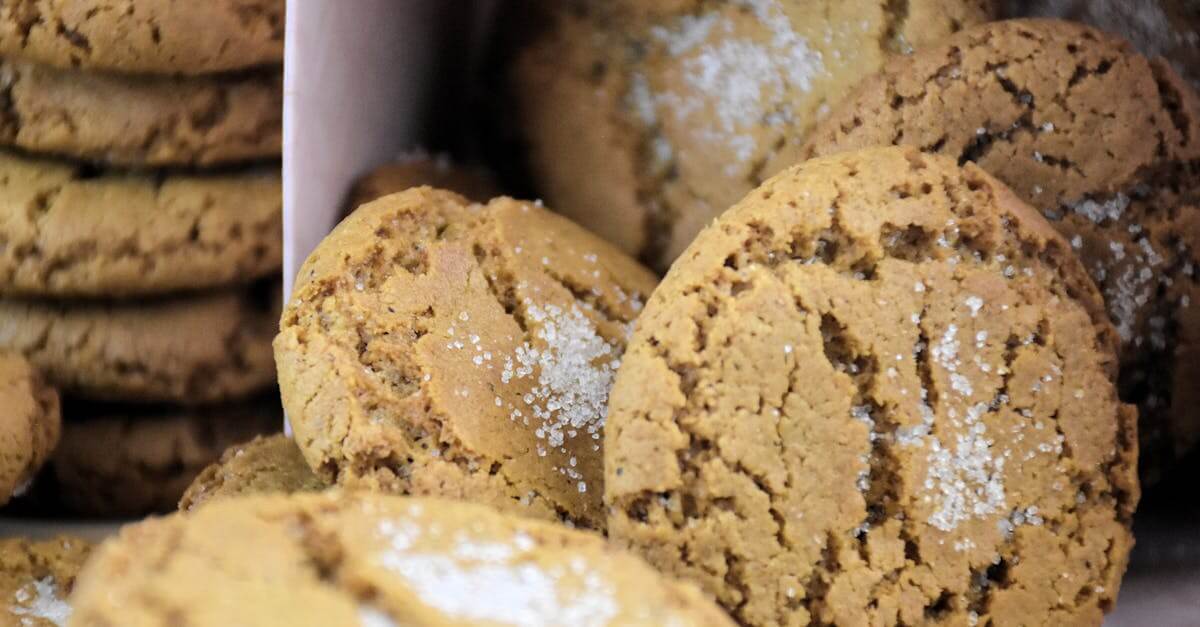 Close-up of fresh ginger cookies sprinkled with sugar. Perfect for festive occasions.