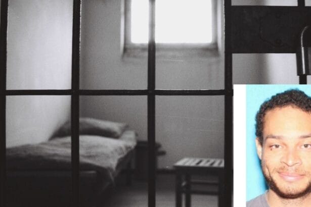 Prison cell background with photo of Cole Tomas Allen in the corner