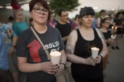 A Lights for Liberty protest at an ICE detention center in Minnesota.