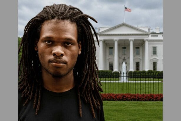 Nasire Best with the White House in the background