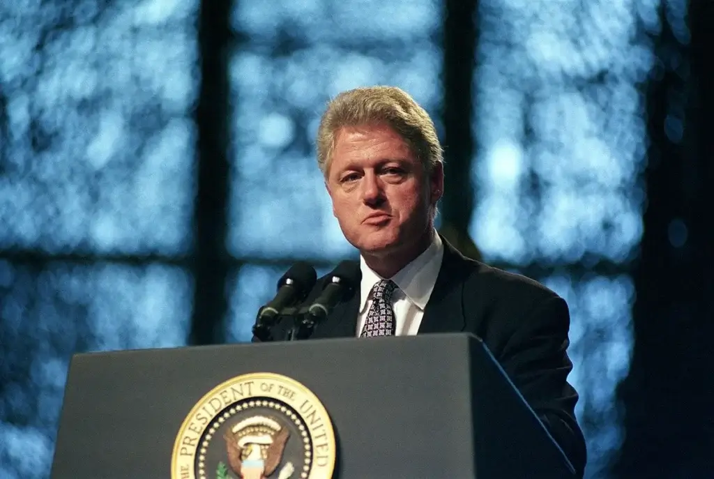 President Clinton addressing military famiies
