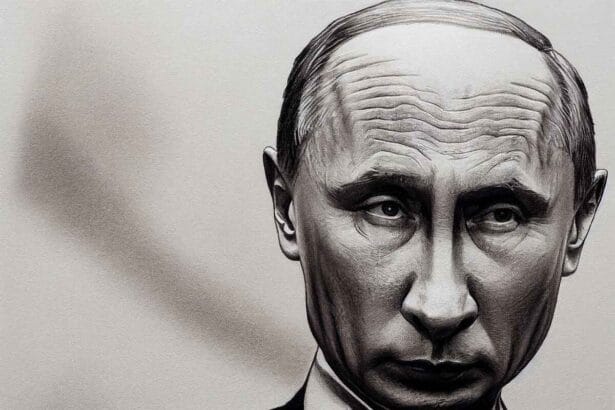Black and white sketch of Vladimir Putin