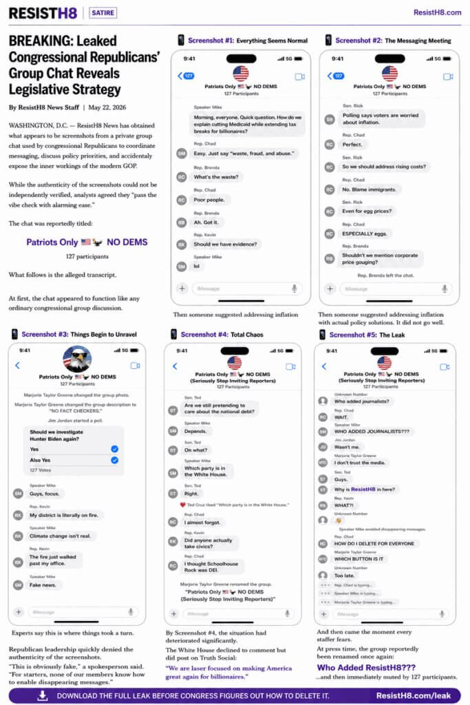Collection of screenshots of text messages from a fake GOP group chat