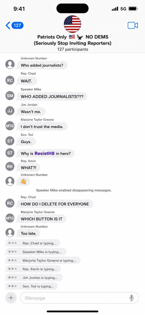 fake iPhone with text messages from a fake GOP group chat