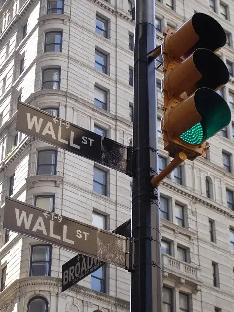 Wall St signs at traffic light. The ROAD to Housing Act bars Wall Street from buying houses