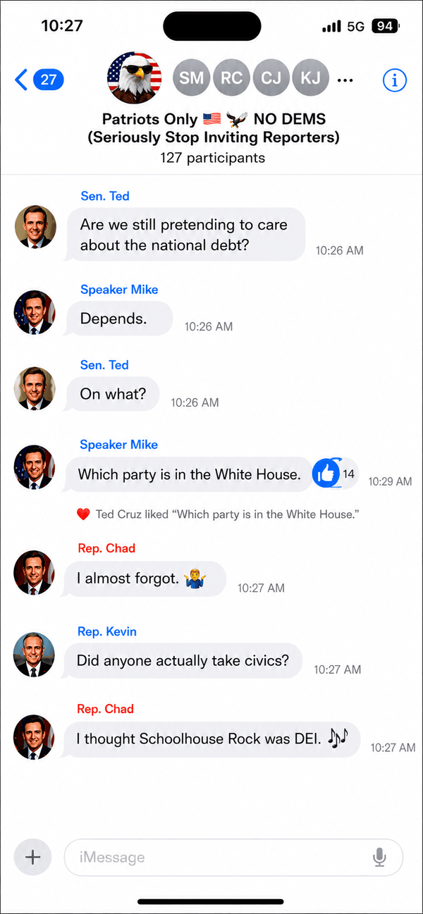 fake iPhone with text messages from a fake GOP group chat