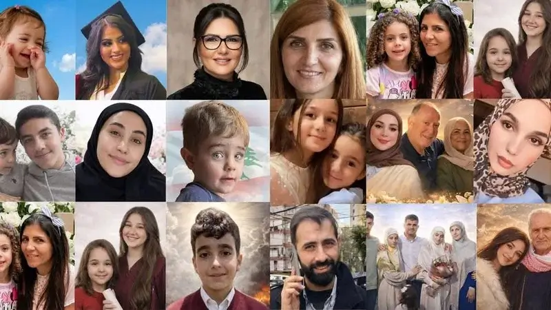 Collage of photos of people killed in Lebanon