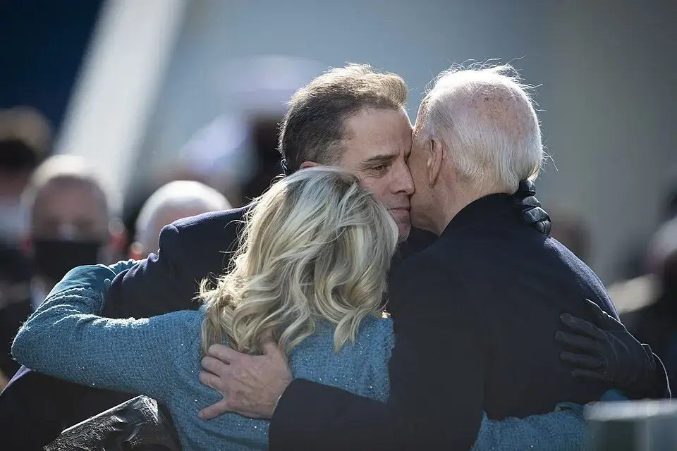 Hunter Biden interview, Jill, Joe, and Hunter in a group hug at Joe Biden’s inauguration.
