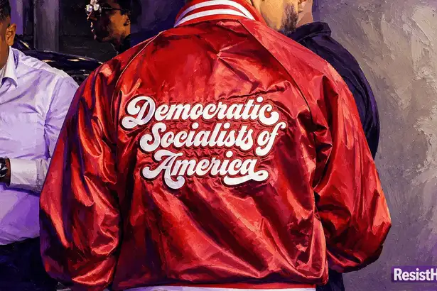 Red satin Democratic Socialists of America (DSA) jacket