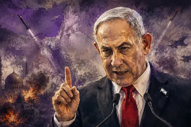 Artwork of Benjamin Netanyahu as he commits Israel to permanent war.