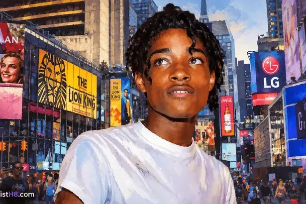 Jordan Neely portrait with New York City in the background.