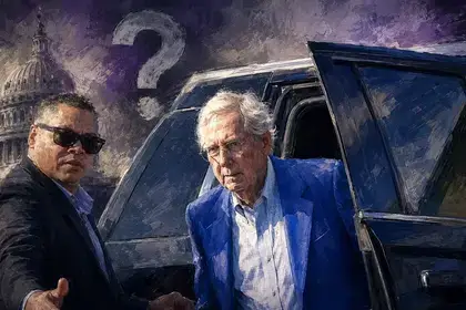 Mitch McConnell looking frail as he exits a vehicle in 2024.