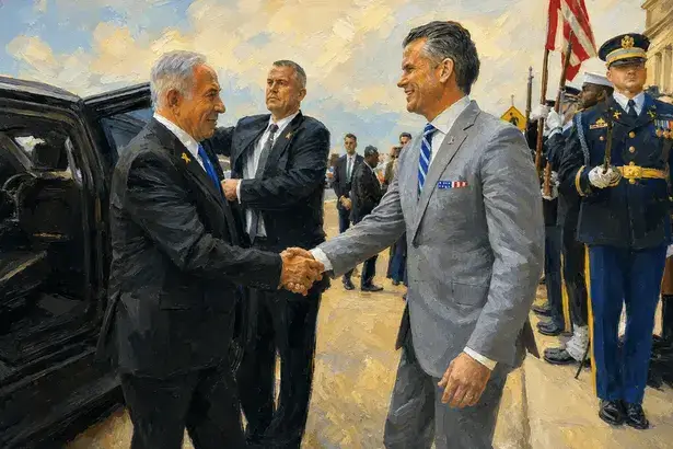 NDAA Secretary of Defense Pete Hegseth hosts a bilateral exchange with Israeli Prime Minister Benjamin Netanyahu at the Pentagon, Washington, D.C.