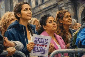 Refugees welcome sign