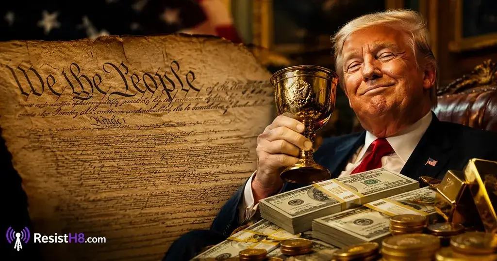 AI-generated image of Trump violating the Emoluments Clauses of the U.S. Constitution