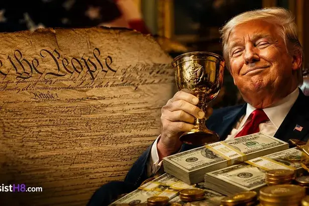 AI-generated image of Trump violating the Emoluments Clauses of the U.S. Constitution