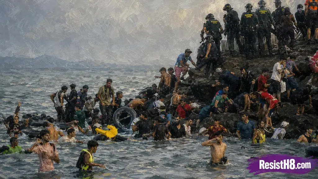 Cueta migrant crisis painting