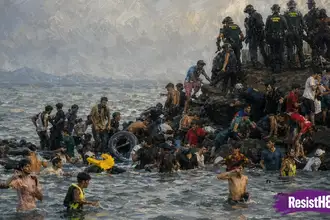 Cueta migrant crisis painting