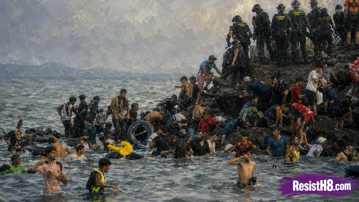 Cueta migrant crisis painting