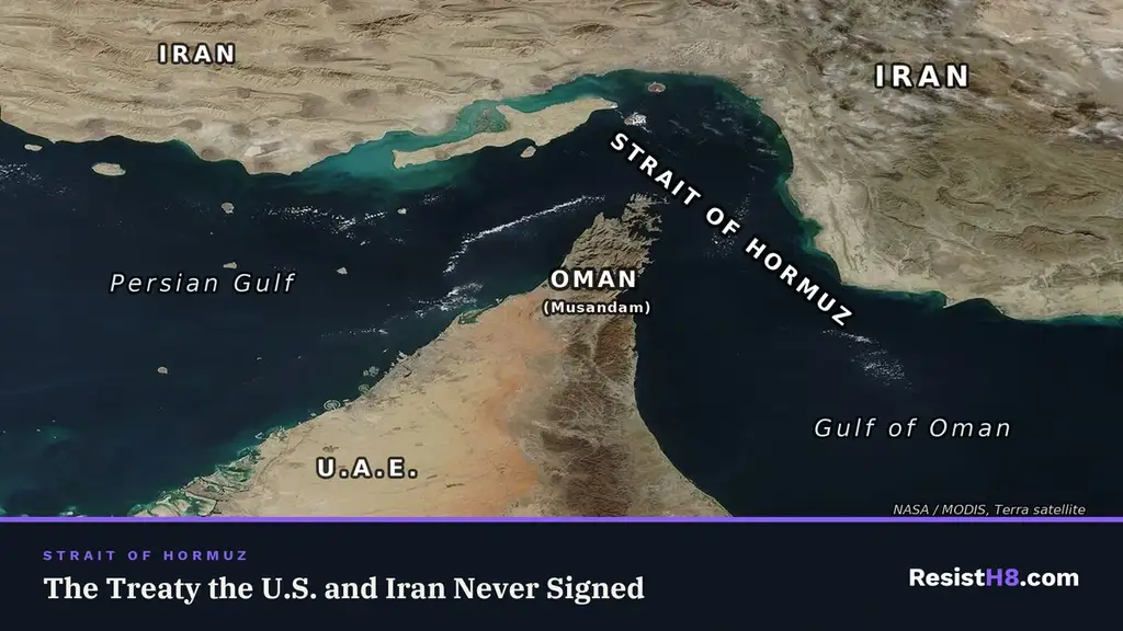 UNCLOS treaty affects who is in control of the Hormuz Strait shown in this image from NASA