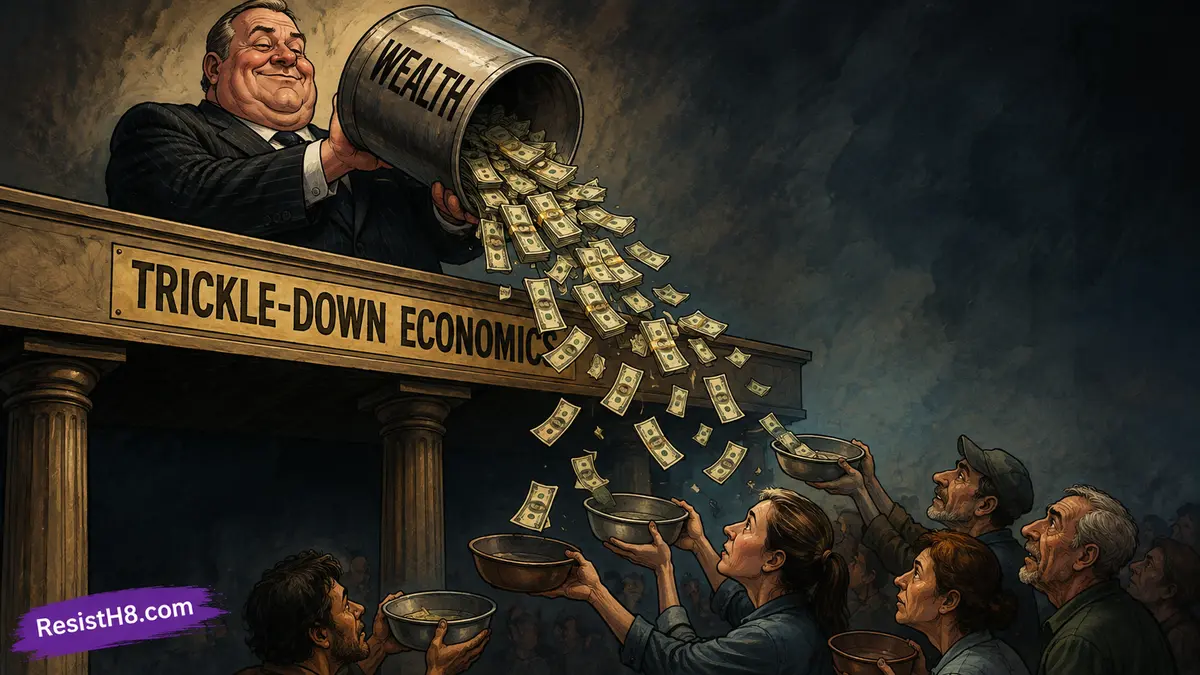 Visual representation of trickle-down economics. Supply-side economics