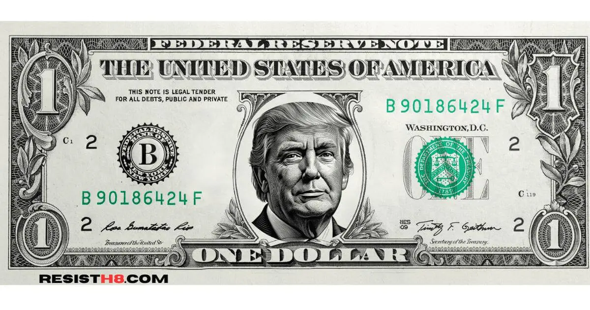 Donald Trump’s face on a US$1 bill. Trump calls his fundraiser every night